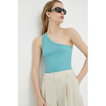 Gestuz top femei, culoarea turcoaz, cold shoulder