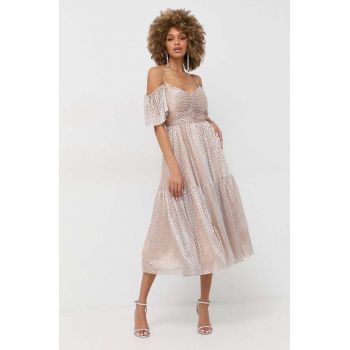 Nissa rochie culoarea argintiu, midi, evazati