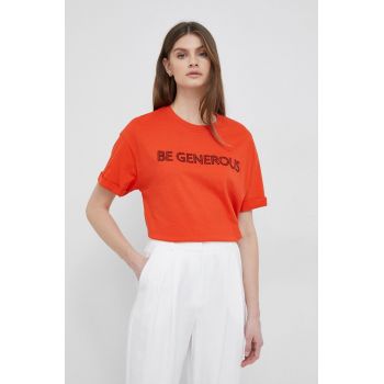 United Colors of Benetton tricou din bumbac culoarea portocaliu
