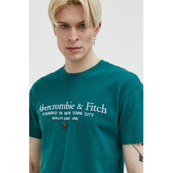 Abercrombie & Fitch tricou din bumbac culoarea verde, cu imprimeu