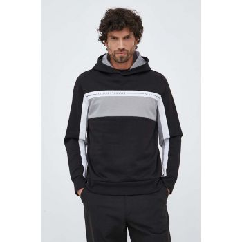Armani Exchange bluza barbati, culoarea negru, cu glugă, modelator