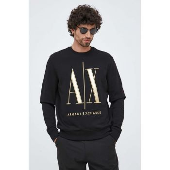 Armani Exchange hanorac de bumbac barbati, culoarea negru, cu imprimeu