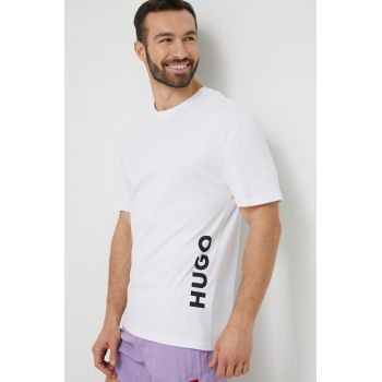 HUGO tricou de plajă culoarea alb, cu imprimeu