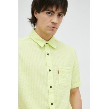 Levi's camasa din bumbac barbati, culoarea verde, cu guler clasic, regular ieftina