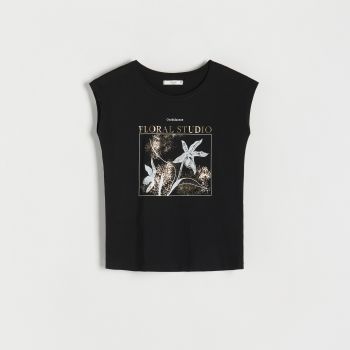 Reserved - Tricou kimono cu imprimeu - Negru