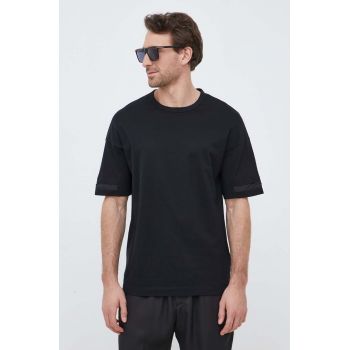 Sisley tricou din bumbac culoarea negru, neted