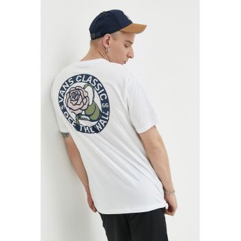 Vans tricou din bumbac culoarea alb, cu imprimeu