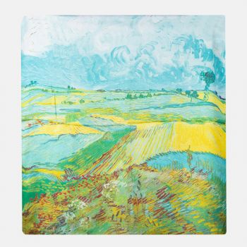 Esarfa patrata cu o singura fata imprimata cu reproducere dupa tablou cu lanuri de Van Gogh ieftina