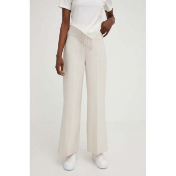 Answear Lab pantaloni femei, culoarea bej, lat, high waist