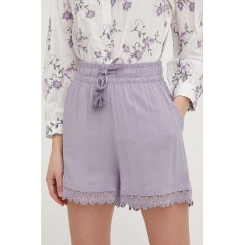 Answear Lab pantaloni scurti femei, culoarea violet, neted, high waist ieftini