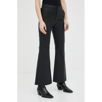 By Malene Birger pantaloni de piele Evyn femei, culoarea negru, evazati, high waist