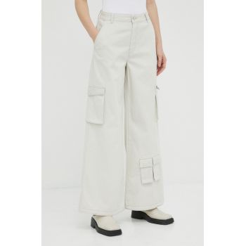 Gestuz jeansi Candace femei, culoarea gri, high waist ieftini