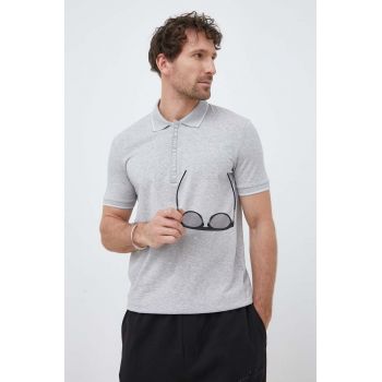 Armani Exchange tricou polo barbati, culoarea gri, cu imprimeu ieftin