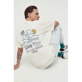 Vans tricou din bumbac culoarea bej, cu imprimeu