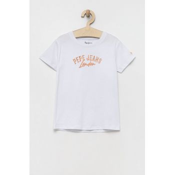 Pepe Jeans tricou de bumbac pentru copii culoarea alb, cu imprimeu