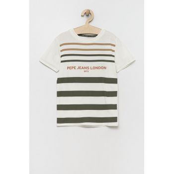 Pepe Jeans tricou de bumbac pentru copii culoarea alb, cu imprimeu