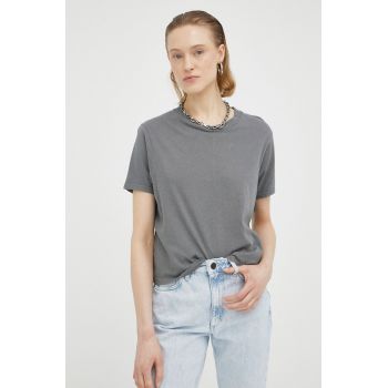 American Vintage tricou din amestec de in culoarea gri