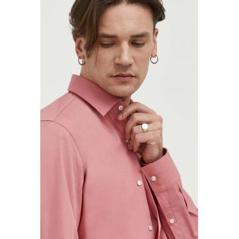 HUGO camasa barbati, culoarea roz, cu guler clasic, slim