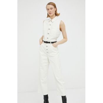 Levi's salopeta jeans culoarea bej, bumbac, cu guler
