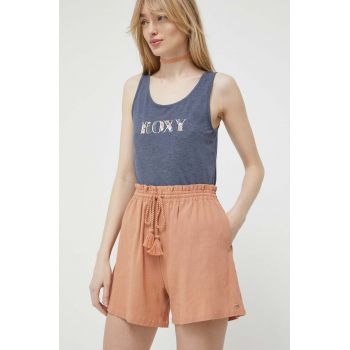 Roxy pantaloni scurti din bumbac culoarea portocaliu, neted, high waist
