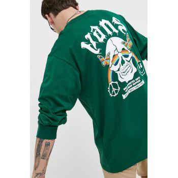 Vans longsleeve din bumbac culoarea verde, cu imprimeu