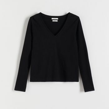 Reserved - Tricou regular fit cu mânecă lungă - Negru