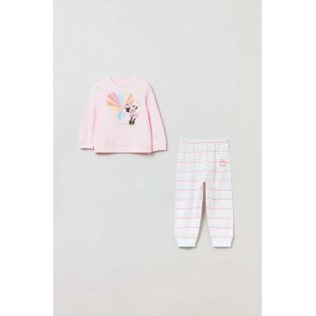 OVS pijamale pentru bebelusi culoarea roz, cu imprimeu