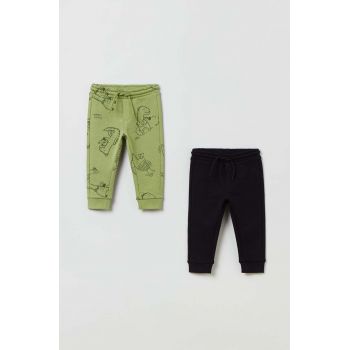 OVS pantaloni de trening din bumbac pentru copii culoarea verde, modelator