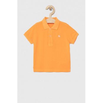 United Colors of Benetton tricouri polo din bumbac pentru copii culoarea portocaliu, neted ieftin