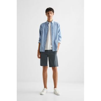 Camasa din material chambray cu guler fixat cu nasturi