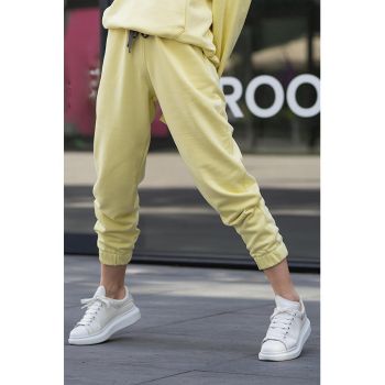 Pantaloni sport din amestec de bumbac cu talie inalta