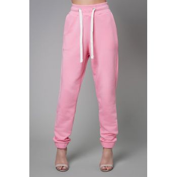 Pantaloni sport din amestec de bumbac cu talie inalta