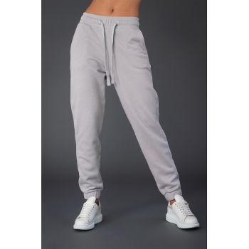 Pantaloni sport din amestec de bumbac cu talie inalta