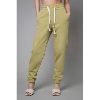 Pantaloni sport din amestec de bumbac cu talie inalta