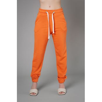 Pantaloni sport din amestec de bumbac cu talie inalta