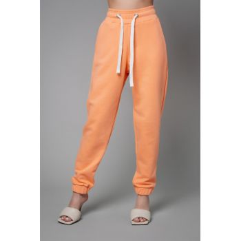 Pantaloni sport din amestec de bumbac cu talie inalta