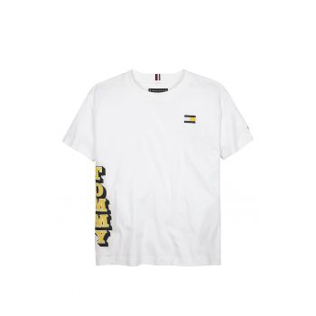 Tricou din bumbac organic cu decolteu la baza gatului si imprimeu logo