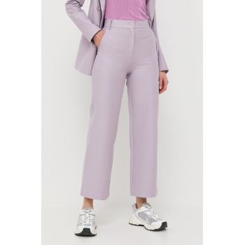 Max Mara Leisure pantaloni femei, culoarea violet, drept, high waist