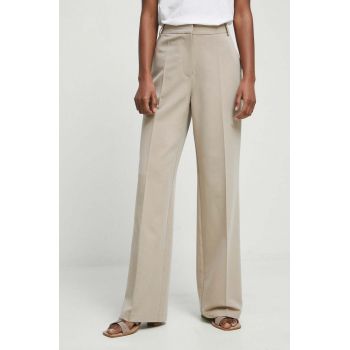 Medicine pantaloni femei, culoarea bej, lat, high waist