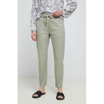 Medicine pantaloni femei, culoarea verde, fason chinos, medium waist