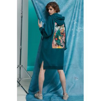 Medicine rochie din bumbac culoarea turcoaz, midi, oversize