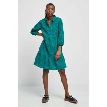 Medicine rochie din bumbac culoarea verde, mini, evazati