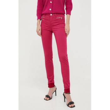 Morgan pantaloni femei, culoarea roz, mulata, medium waist