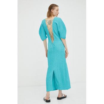 Résumé rochie culoarea turcoaz, maxi, drept de firma originala