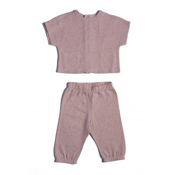 Set de tricou de bumbac organic si pantaloni lungi cu strasuri