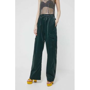 Stine Goya pantaloni femei, culoarea verde, lat, high waist