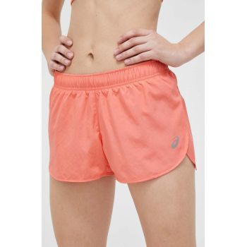 Asics pantaloni scurți de alergare Core Split culoarea portocaliu, neted, medium waist