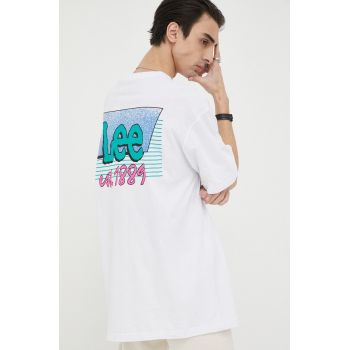 Lee tricou din bumbac culoarea alb, cu imprimeu