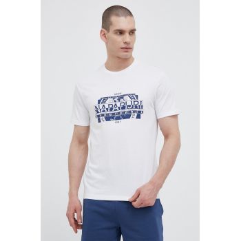 Napapijri tricou din bumbac culoarea alb, cu imprimeu