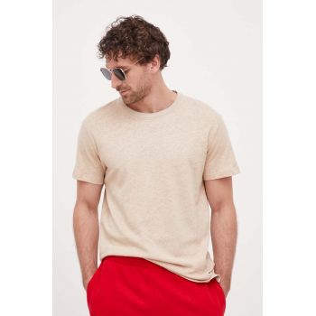 Pepe Jeans tricou din amestec de in Rinel culoarea bej, neted